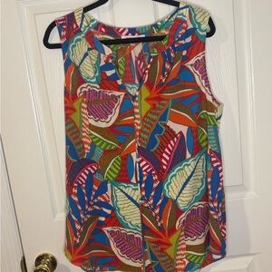 Rose & Olive Bright Multi-Color Tropical Print Sleeveless Camisole 1X EUC